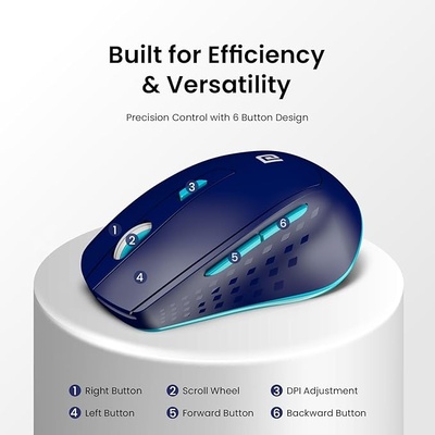 Portronics Toad 32 Wireless Mouse with 6 Buttons, 2.4 GHz Connectivity, 10m Working Range, Ergonomic Design, Adjustable Optical DPI, Auto Power Saving, for Laptop & PC