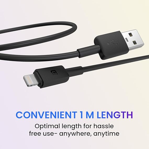 Portronics Konnect Link USB to 8PIN Fast Charging Cable with iOS Compatibility, 3.0A Output, 480Mbps Data Transfer, 1M Length(Black)