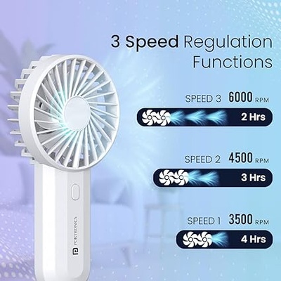 Portronics DualBreeze Handheld Mini Portable Fan With Dual Fan Technology, Upto 4 Hours Playtime, 3 Speed, Low Noise, Rechargeable Fan Ideal for Indoor,Outdoor,Home,Office,Kitchen,Makeup & Travel Use