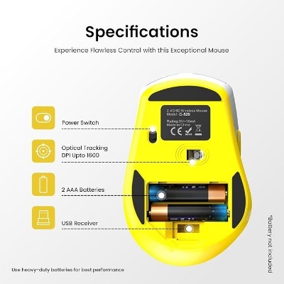 Portronics Toad 32 Wireless Mouse with 6 Buttons, 2.4 GHz Connectivity, 10m Working Range, Ergonomic Design, Adjustable Optical DPI, Auto Power Saving, for Laptop & PC