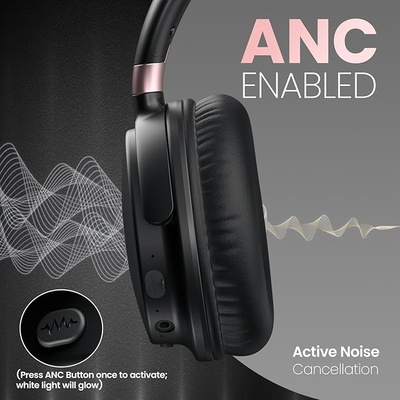 Portronics Muffs M3 Over Ear Headphones with ANC Enabled, Upto 40 Hours Playtime, in-Built Mic, 40mm Driver, Powerful Bass, Soft Ear Cushion, BT 5.3V, AUX in, Foldable Design, Type C Fast Charging