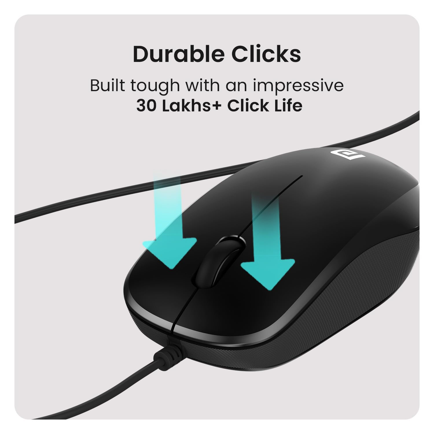 Portronics Toad 102 Wired Mouse with 3 Buttons, Clickable Scroll Wheel, High-Precision 1200 DPI Optical Sensor, 1.5m Long Cable, Ergonomic Ambidextrous Design for PC & Laptop