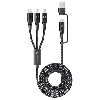 Portronics Konnect J9 3-in-1 (Type C + 8Pin + Micro USB) Cable with Changeable USB Head with 3.0 A Total Output, 1.5M Cable Length(Black)