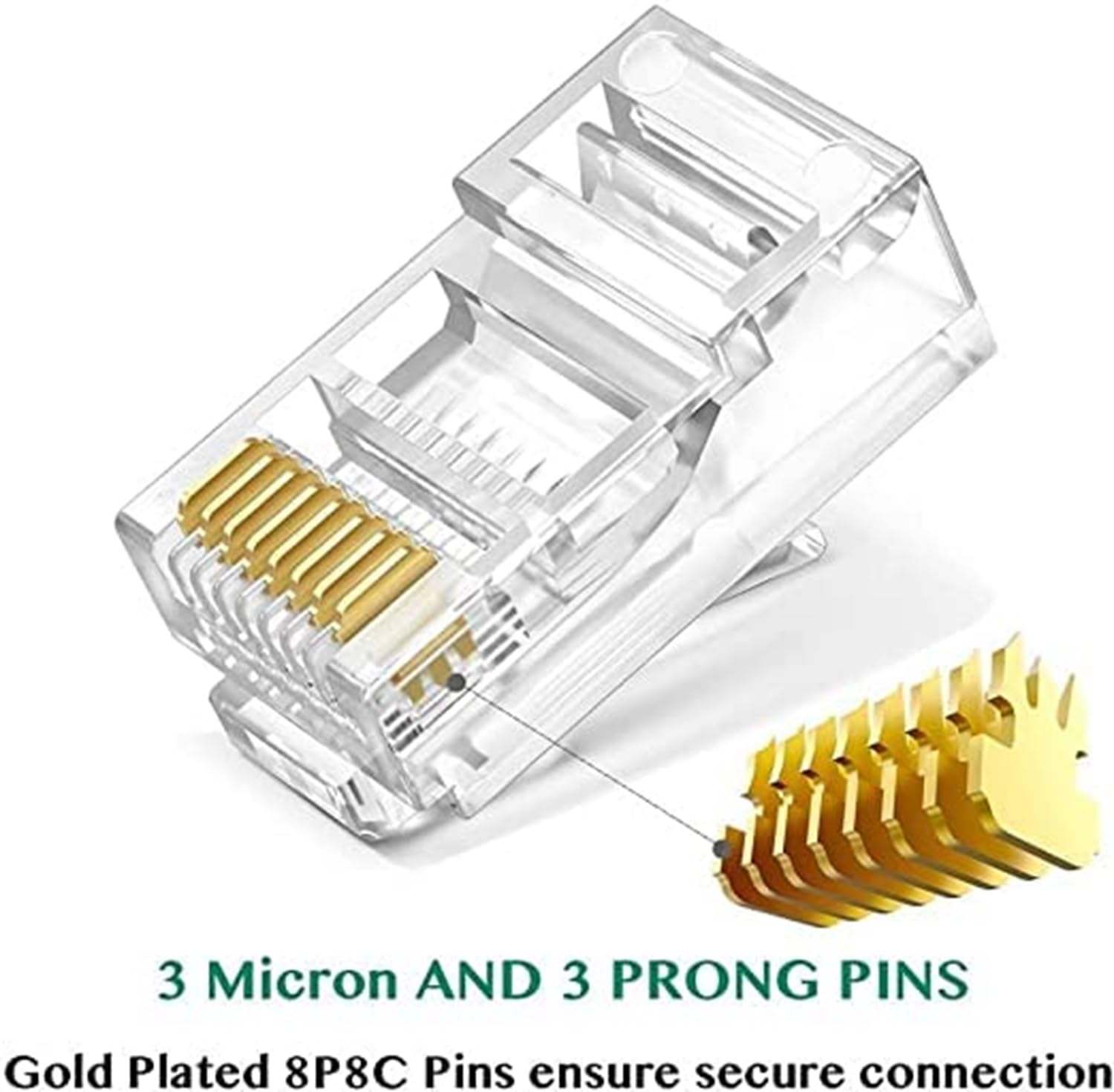 RJ45 Cat6 Pass-Through Ethernet Connectors - Compatible with Cat5, Cat5e, and Cat6 Cables, 8P8C Crimp Plugs for LAN and UTP Network