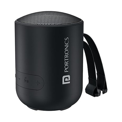 Portronics Soundpot 20W Wireless Bluetooth Portable Speaker with 360° immersive Sound, Upto 6 Hours Playtime, in Built Mic, TWS Mode, Easy Control, Strong Lanyard, Type C Fast Charging(Black)