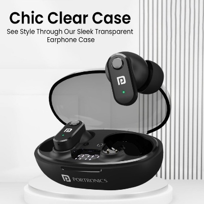 Portronics Harmonics Twins S16 in Ear Wireless TWS Earbuds with 24 Hrs Playtime, Clear Calls, Game & Music Mode, Low Latency, Bluetooth 5.3v, LED Display, Type C Fast Charging