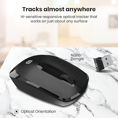 Portronics Toad 25 Wireless Mouse, 2.4 GHz with USB Nano Dongle, 1200 DPI Optical Tracking, Ambidextrous for PC, MacBook, Laptop (Black)