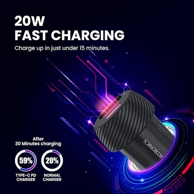 Portronics Car Power 7 20W Fast Charging With Dual Output Rapid Charge Compatible With Cellular Phones (Black)