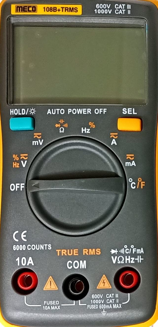 Meco 108B+ 3 ⅚ Digit / 6000 Count TRMS Autoranging Pocket Size Digital Multimeter with Backlight, K Type Thermocouple, Data Hold and APO functions