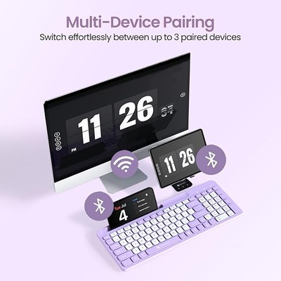 Portronics Bubble Square Wireless Keyboard with Bluetooth + 2.4 GHz USB Receiver (Dual Connectivity), Pair 3 Devices Max, Multimedia Hotkeys, for Laptop, PC, Smartphone, Tablet