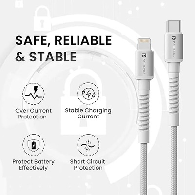 Portronics Konnect X Type C to 8-Pin 27W Fast Charging Cable, Premium TPE Material, Support to all Lightning Devices 1M Length