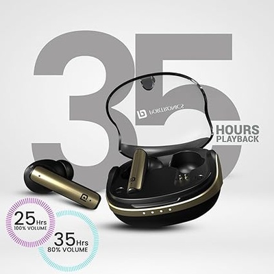 Portronics Harmonics Twins S7 True Wireless in Ear Earbuds with 35Hrs Playtime, Auto ENC, Quad Mic,13mm Driver, Touch Control, BT 5.3v, Voice Assistant, Type C Charging Port