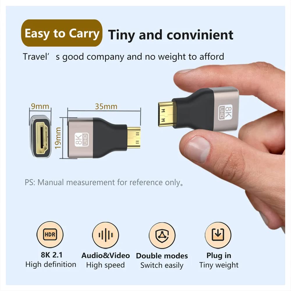 Mini HDMI (M) to 8K HDMI 2.1 (F) Adapter, 8K @60Hz, 4K @120Hz, Dynamic HDR, 3D & eARC for TV, Projector, Laptop