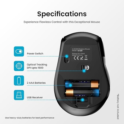 Portronics Toad 32 Wireless Mouse with 6 Buttons, 2.4 GHz Connectivity, 10m Working Range, Ergonomic Design, Adjustable Optical DPI, Auto Power Saving, for Laptop & PC