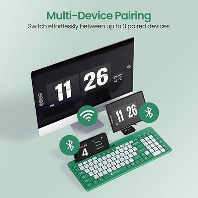 Portronics Bubble Square Wireless Keyboard with Bluetooth + 2.4 GHz USB Receiver (Dual Connectivity), Pair 3 Devices Max, Multimedia Hotkeys, for Laptop, PC, Smartphone, Tablet