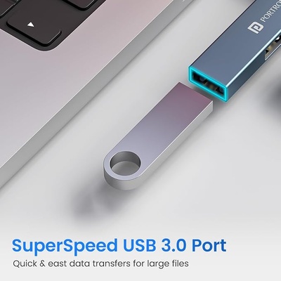 Portronics Mport Mino A USB 3.0 Hub (3-in-1) with USB 3.0 SuperSpeed, Compact L-Shape Design, 2-Port USB 2.0 High-Speed, USB Plug, Metal Alloy Body, for Laptop, PC, Mac (Grey)