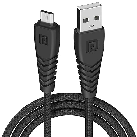 Portronics Konnect B Micro USB Cables For Fast Charging & Data Sync 3.0 Amp with PVC Heads I Nylon Braided I 1 mtr(Black)