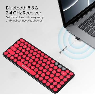 Portronics Bubble 2.0 Wireless Keyboard with Bluetooth + 2.4 GHz Receiver, Connect 3 Devices, Compact TKL Size, 10m Working Range, Function Shortcut Keys, for Laptop, PC, Smartphone, Tablet