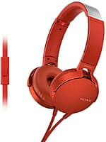 Sony MDR-XB550AP Wired Extra Bass On-Ear Headphones with Tangle Free Cable, 3.5mm Jack, Headset with Mic (Red)