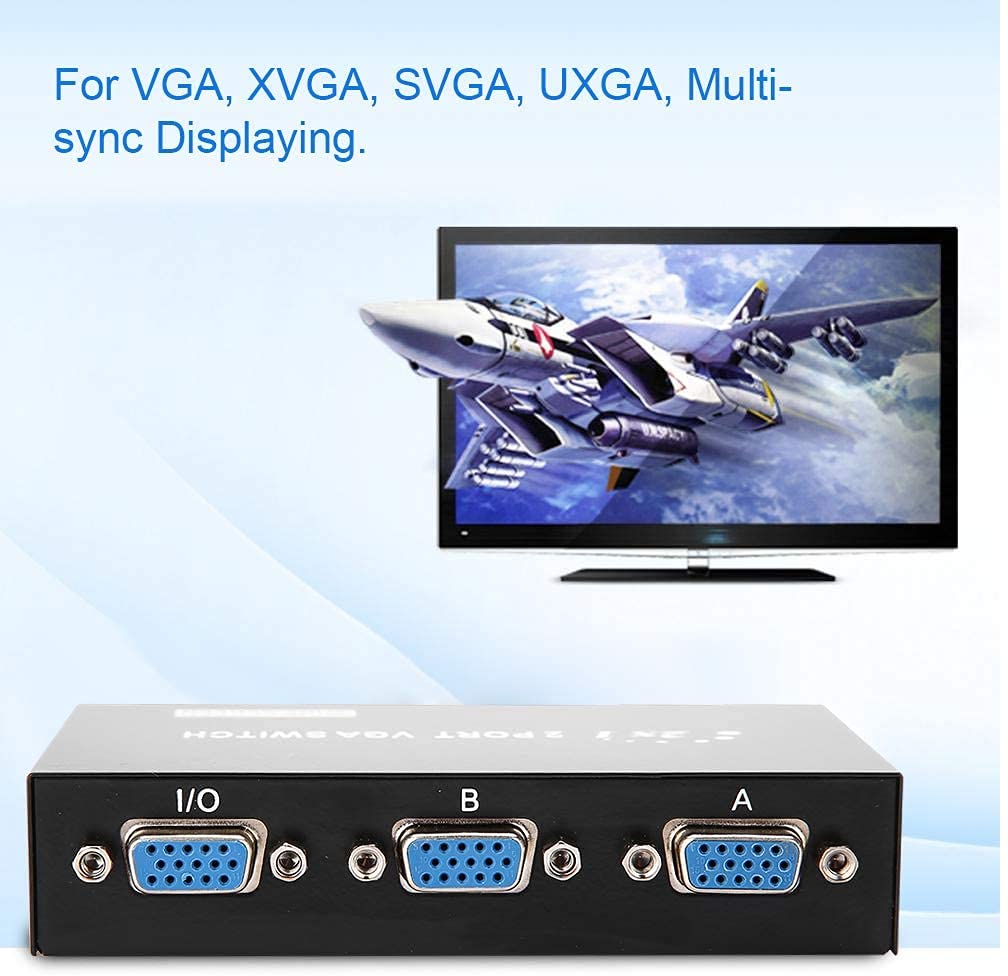 VGA 2 in 1 Out 2 Port VGA Switch Press Button Two Way VGA Video Switch for PS4 ,PC, TV,Projector ,Monitor