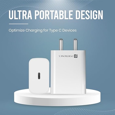 Portronics Adapto 70 33W Fast Charger Adapter with Dual Output (USB + Type C) Supports PPS Charging Via Type C Port, 27W Dash, Warp 27W, Dart, Super Dart 27W(White)