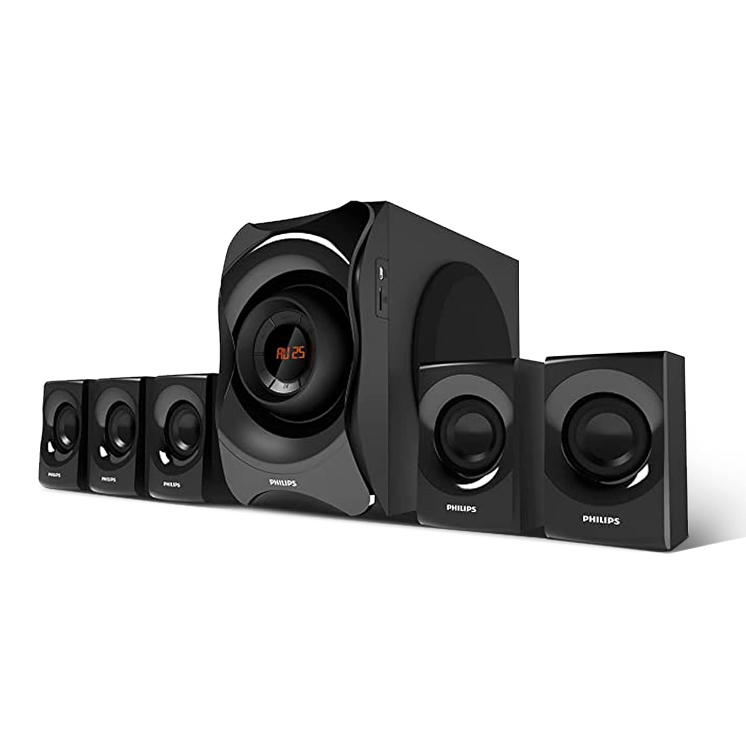 PHILIPS Audio SPA8000B/94 5.1 Channel Multimedia Speaker System with Bluetooth, 5x15W Satellite Speakers, LED Display, Robust Design & Matte Finish (Black)