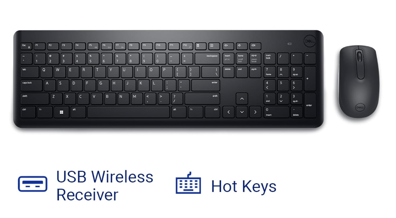 Dell KM3322W Wireless Keyboard and Mouse Combo – Anti-Fade Keys, Spill-Resistant, 36-Month Battery Life – Black