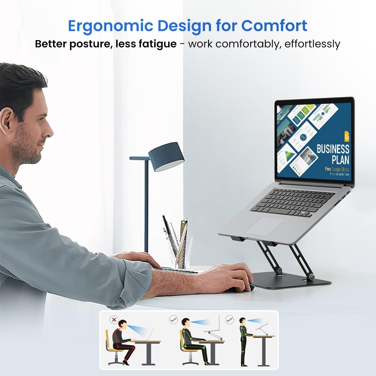 Portronics My Buddy K3 Pro Adjustable Laptop Stand | Foldable, Portable Design | Carbon Steel Body for Laptops & Tablets up to (39.62 cm )15.6" | Enhanced Airflow & Ergonomic Comfort (Grey)