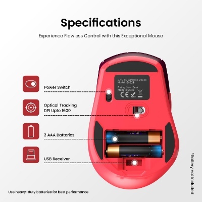 Portronics Toad 32 Wireless Mouse with 6 Buttons, 2.4 GHz Connectivity, 10m Working Range, Ergonomic Design, Adjustable Optical DPI, Auto Power Saving, for Laptop & PC