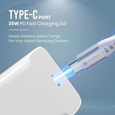 Portronics Adapto 70 33W Fast Charger Adapter with Dual Output (USB + Type C) Supports PPS Charging Via Type C Port, 27W Dash, Warp 27W, Dart, Super Dart 27W(White)