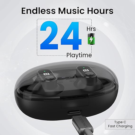 Portronics Harmonics Twins S16 in Ear Wireless TWS Earbuds with 24 Hrs Playtime, Clear Calls, Game & Music Mode, Low Latency, Bluetooth 5.3v, LED Display, Type C Fast Charging