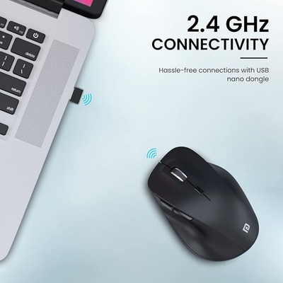 Portronics Toad 24 Wireless Mouse, with 2.4 GHz USB Nano Receiver, Adjustable DPI up to 1600, Dual-Function Scroll Wheel, for Laptop, Mac, PC (Black)