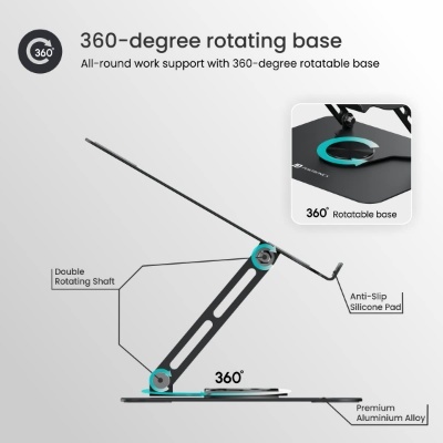 Portronics My Buddy K9 Portable Laptop Stand - Adjustable Elevation Levels - Ventilated Anti-Slip Design - 360-degree Rotating Base