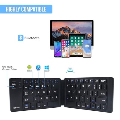 Portronics Chicklet POR-973 Foldable QWERTY Keyboard, Mini Pocket Sized, Rechargeable, Bluetooth Wireless, One Touch Connect Button, for iOS, Android and Windows Tabs, Smartphones, Black