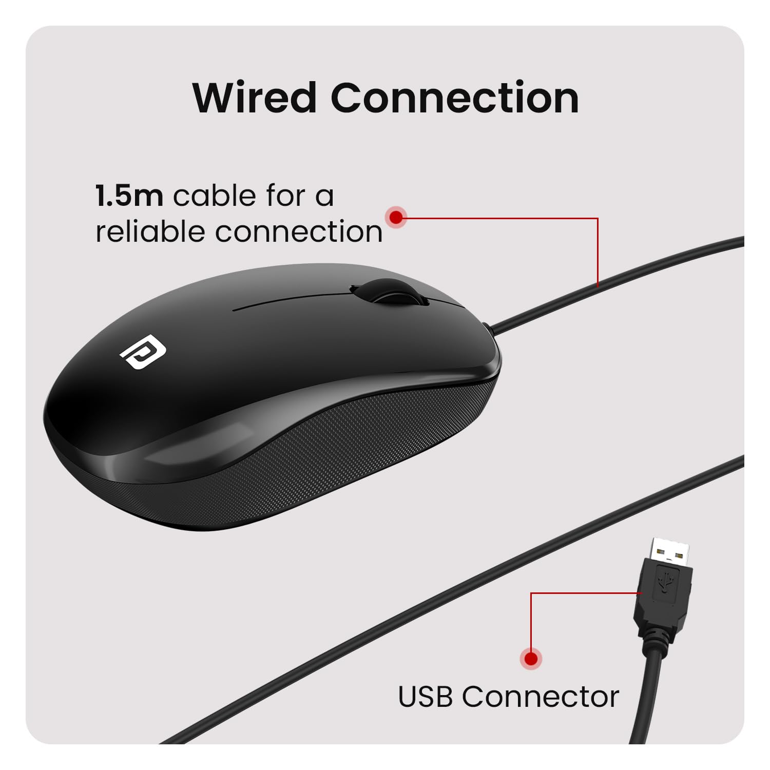 Portronics Toad 102 Wired Mouse with 3 Buttons, Clickable Scroll Wheel, High-Precision 1200 DPI Optical Sensor, 1.5m Long Cable, Ergonomic Ambidextrous Design for PC & Laptop