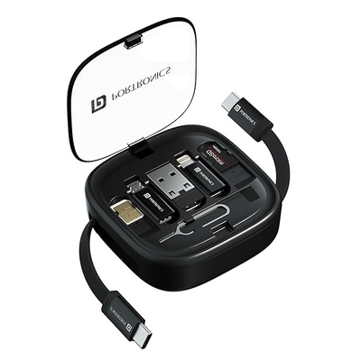 Portronics Snapcase 2 60W Multifunctional Fast Charging Data Cable Kit with Type C to Type C Retractable Cable, Conversion Set USB A & Type C to Male Micro/Type C/Lightning,Sim Storage,Sim Eject Pin