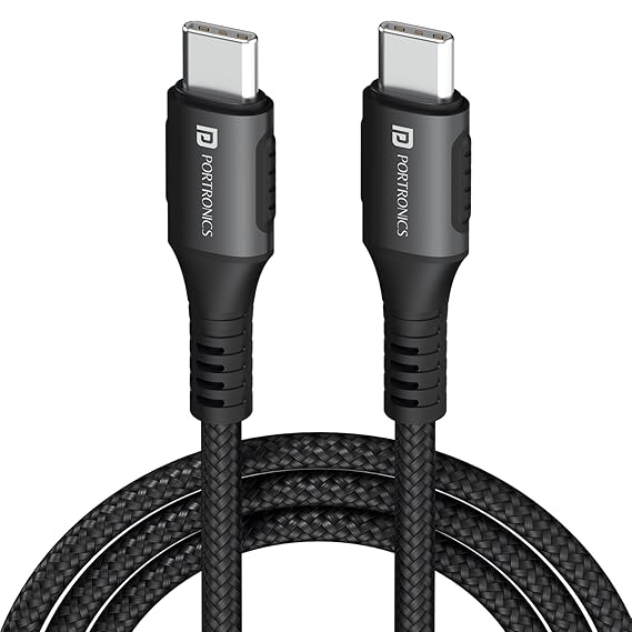 Portronics Konnect 240C 240W Futuristic Unbreakable Nylon Braided Type C to Type C Fast Charging Cable 2M Long,Supports Laptop and All Type C Smartphones and Devices (Black)