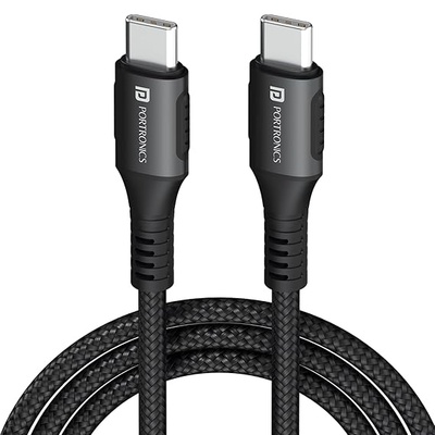 Portronics Konnect 240C Type C to Type C Fast Charging Cable with 240W Max Output, Nylon Braided, Tangle Free, 1.2M Long, Supports Laptop Charging(Black)