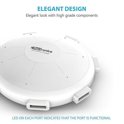 Portronics POR 343 UFO USB Home Charger 6 Ports 8A Charging Station for Smartphones and Tablets (White)