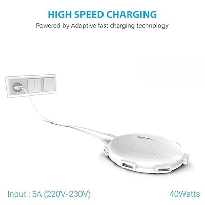 Portronics POR 343 UFO USB Home Charger 6 Ports 8A Charging Station for Smartphones and Tablets (White)