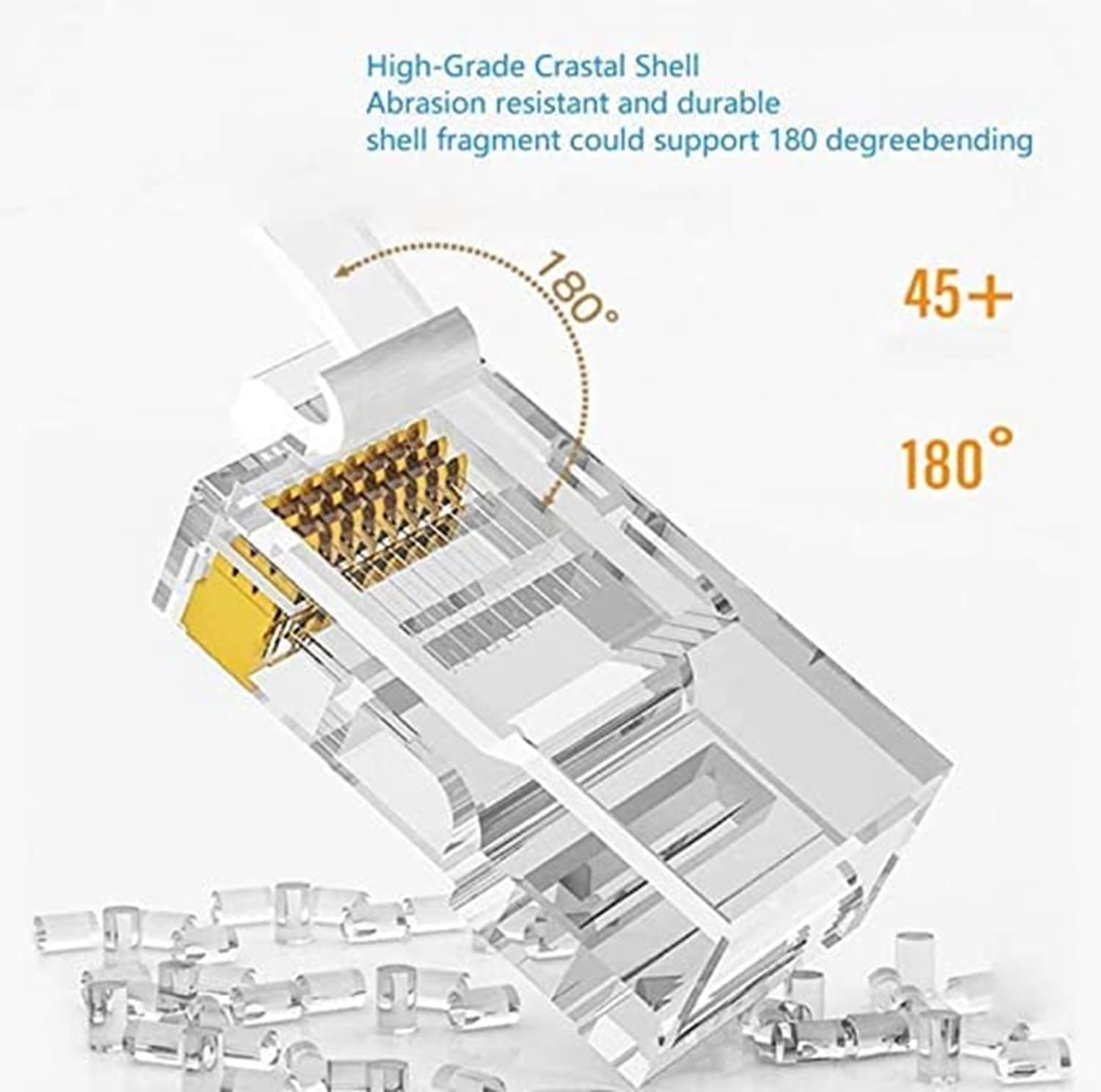 RJ45 Cat6 Pass-Through Ethernet Connectors - Compatible with Cat5, Cat5e, and Cat6 Cables, 8P8C Crimp Plugs for LAN and UTP Network