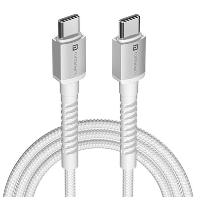 Portronics Konnect X 60W Type C to Type C Unbreakable Nylon Braided Cable, 2M Fast Charging Cable for iPhone 15 series, iPad, Samsung Galaxy & other Type C Devices