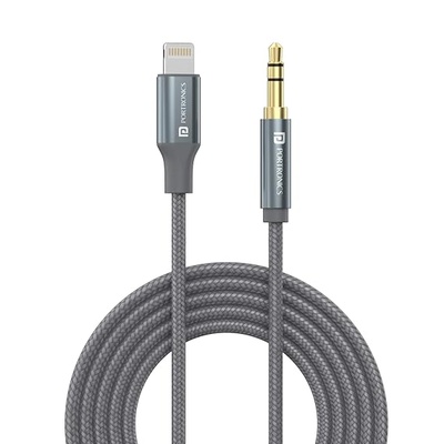 Portronics ikonnect L+ 8Pin to 3.5mm Aux Cable with 1M Length, Nylon Braided, Metal Heads, Gold Plated Connector Compatible with Cars, Mobiles, Headphones & Home Theatres(Black)