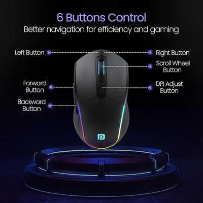 Portronics Toad One Wireless 2.4GHz & Bluetooth Connectivity Optical Mouse with 7 Colors RGB Lights, Rechargeable Battery