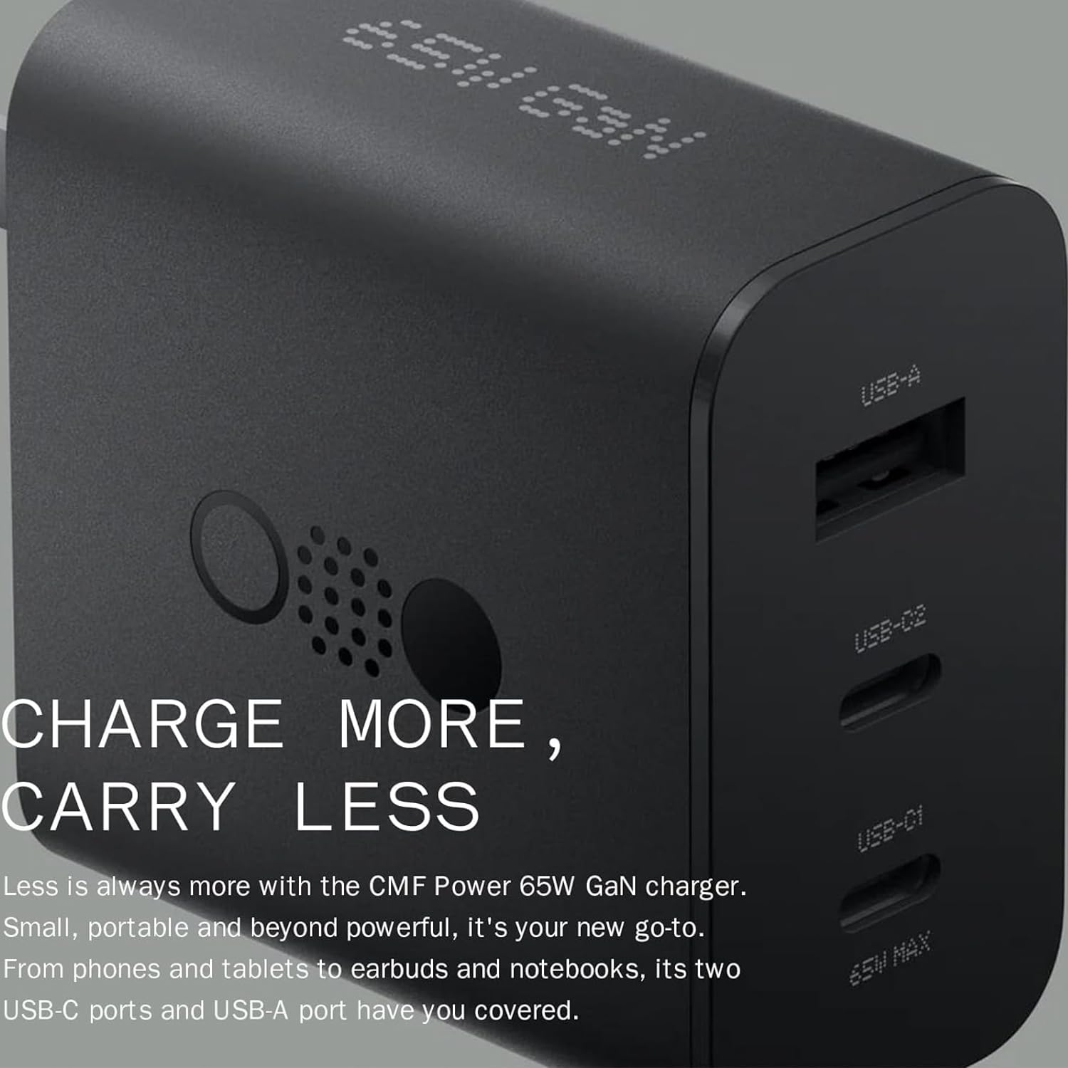 CMF by Nothing 65W Gan Charger , 3-in-1 Type C Fast Charging Wall Adapter, USB C Charger for Nothing Phone 2a/Phone 2/Phone1, Support Other Type-C Devices, Laptop Charge Adapter