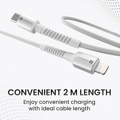 Portronics Konnect X Type C to 8-Pin 27W Fast Charging Cable, Premium TPE Material, Support to all Lightning Devices 2M Length(Black)