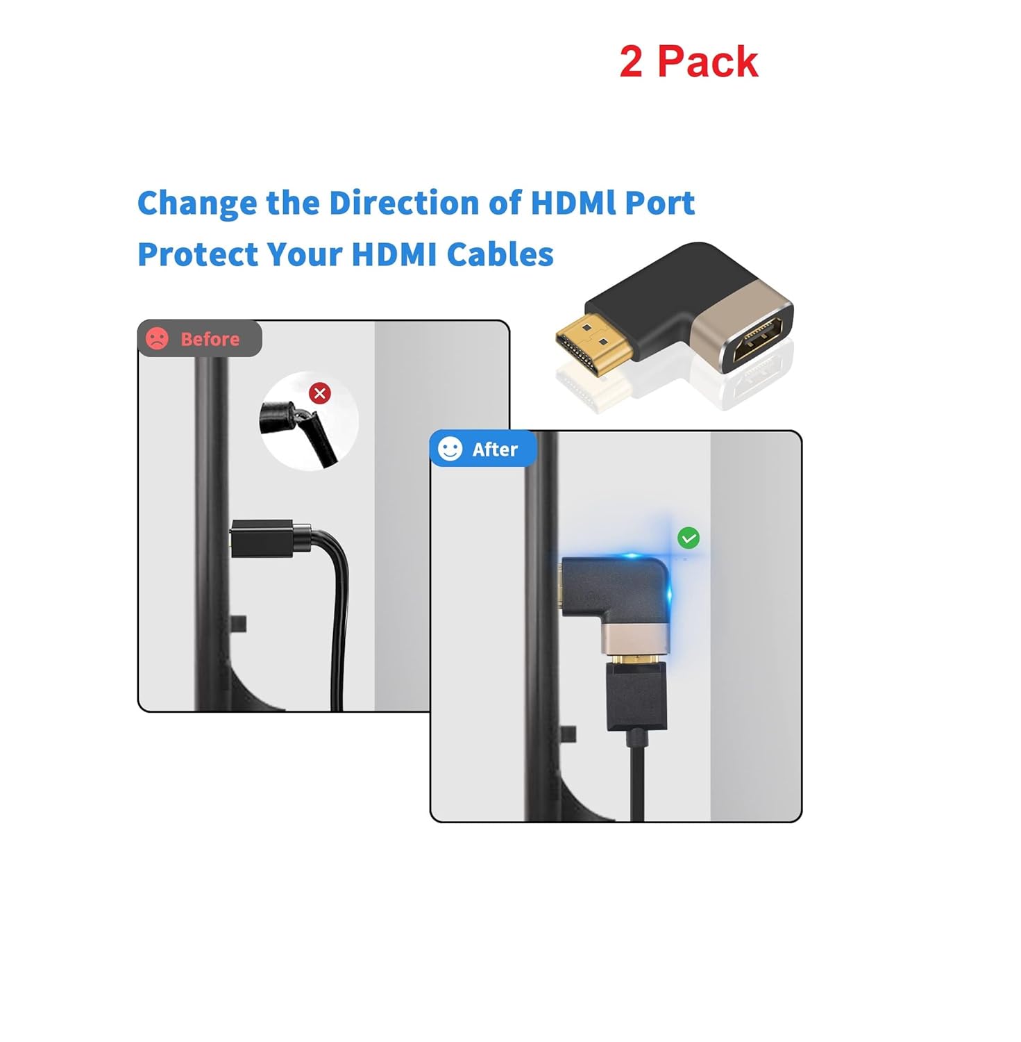 HDMI 2.1 (Male to Female) Right Angle Connector, Supports 8K @ 60Hz, 4K @ 120Hz, Dynamic HDR, 3D & EARV for TV, Laptop, HDR Devices