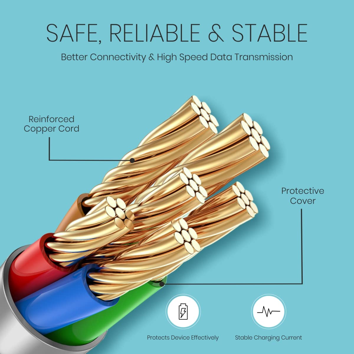 Portronics Konnect L Fast Charging 3A 8 Pin USB Cable with Charge & Sync Function