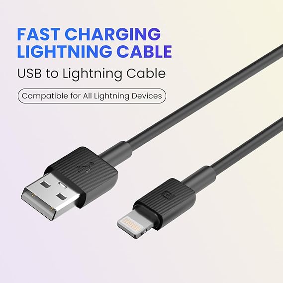 Portronics Konnect Link USB to 8PIN Fast Charging Cable with iOS Compatibility, 3.0A Output, 480Mbps Data Transfer, 1M Length(Black)