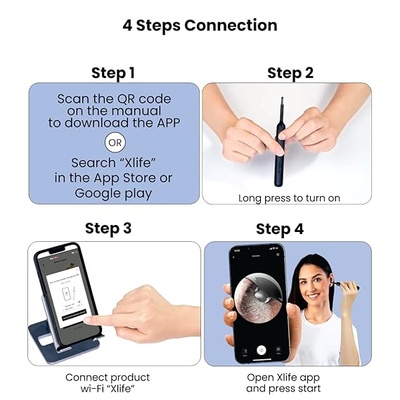 Portronics Xlife Smart Wireless Ear Otoscope Cleaner with 6 LED Lights,Control Via App (Black)